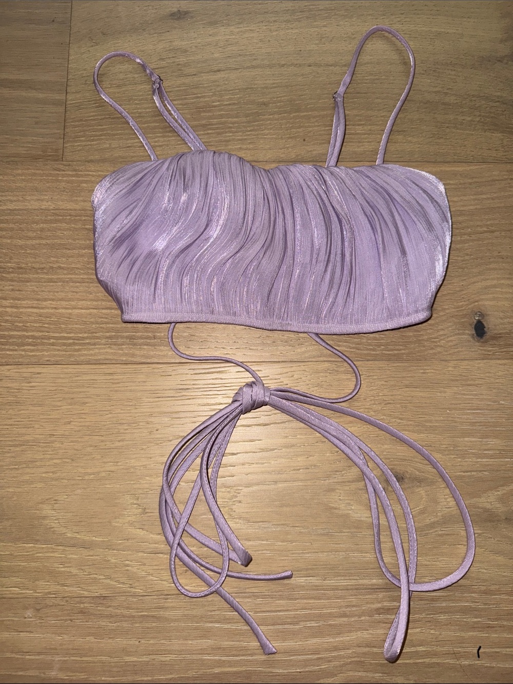 American Threads Lilac Ruched Tie-Back Crop Top